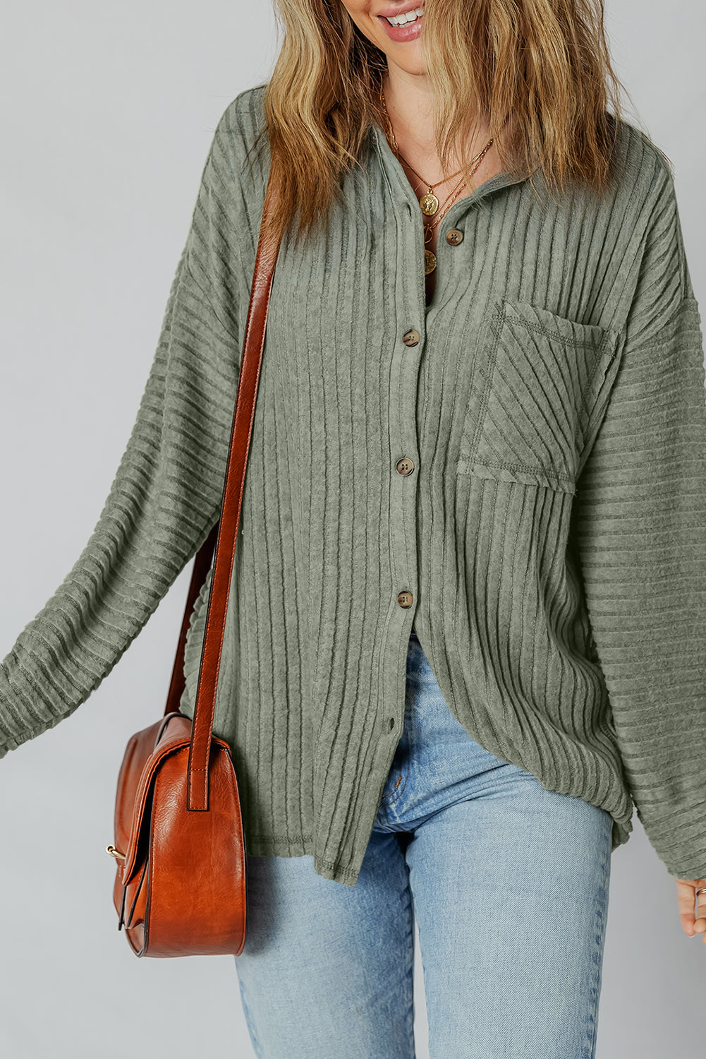 Lucia Ribbed Texture Button Up Shacket