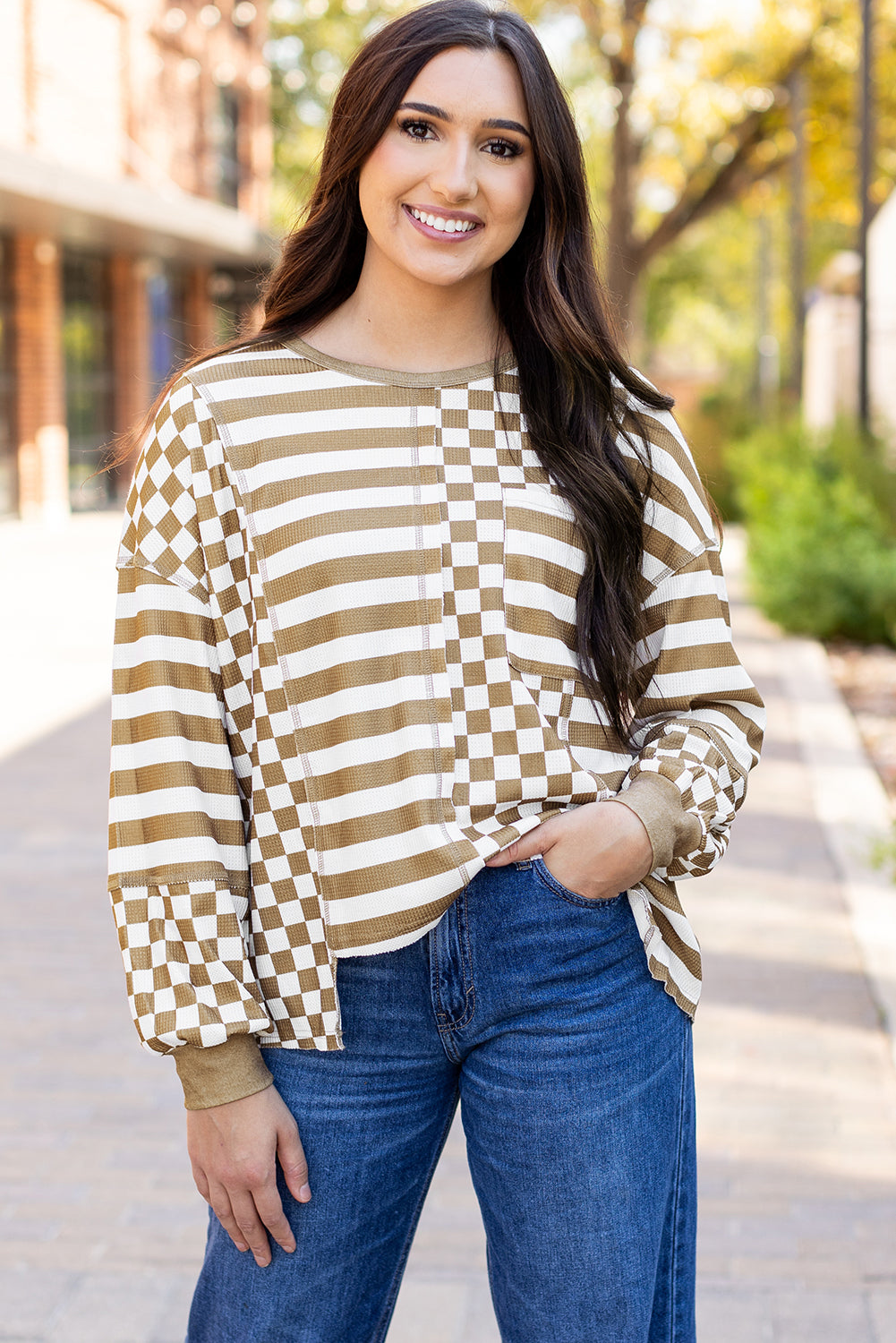 Fatima Patchwork Lantern Sleeve Blouse