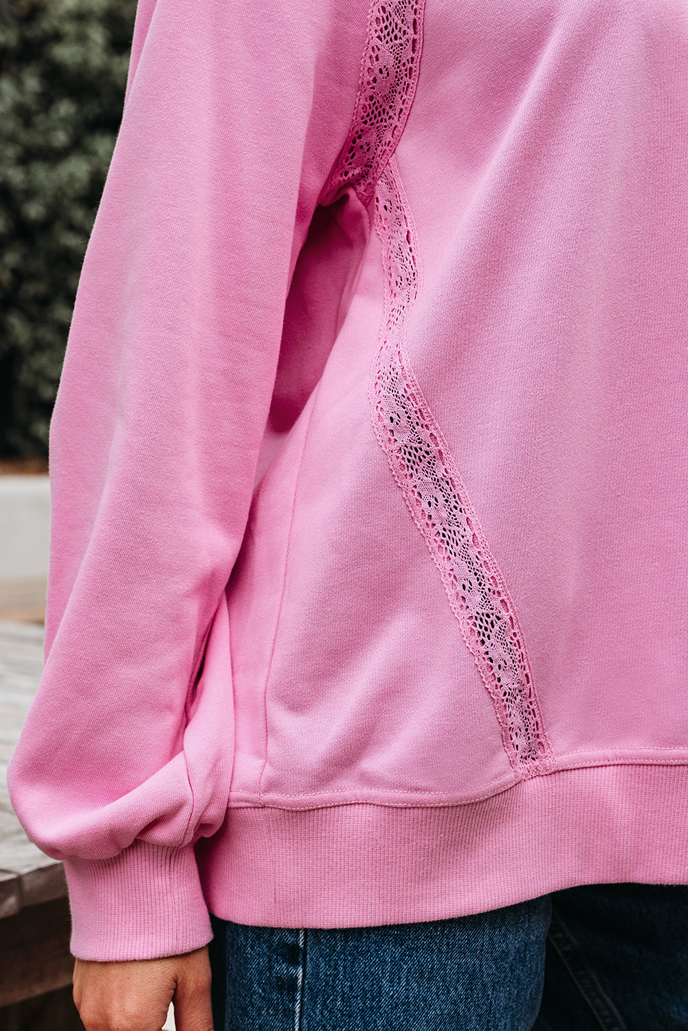 Lilah Lace Patched Raglan Sleeve Loose Fit Sweatshirt