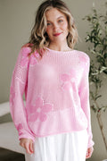 Dulce Big Flower Hollowed Knit Drop Shoulder Sweater
