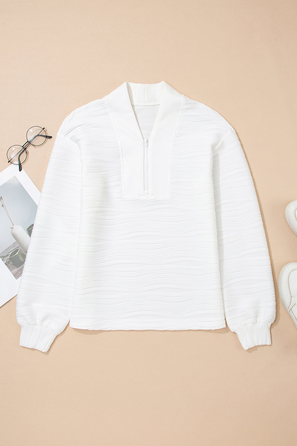 Nyomi Color Textured Zip Pullover