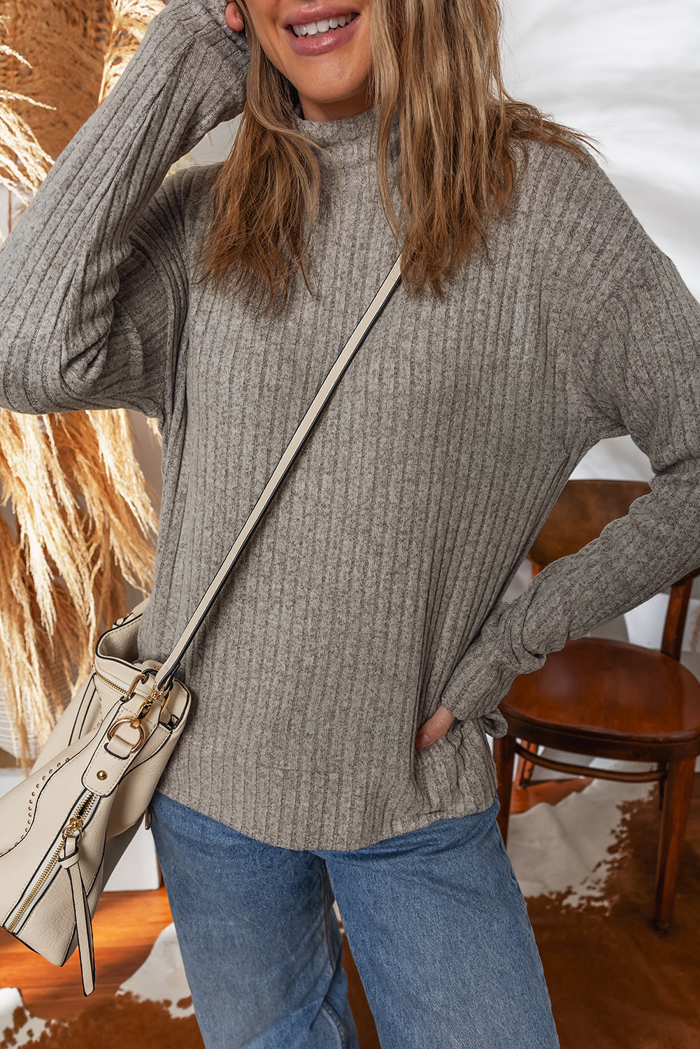 Amira High Knitted Pullover Top
