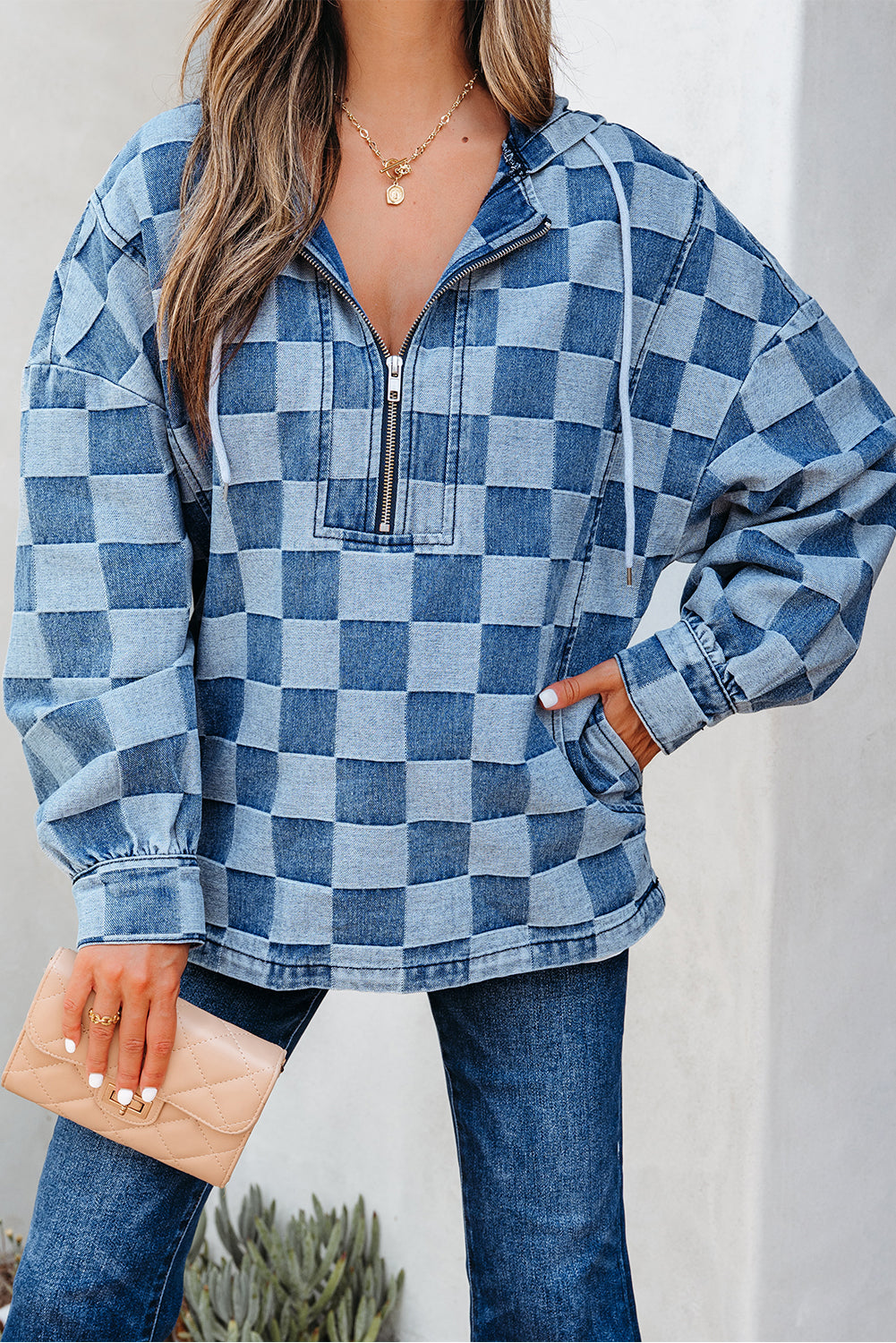 Taracella Checkerboard Zipped Kangaroo Hoodie