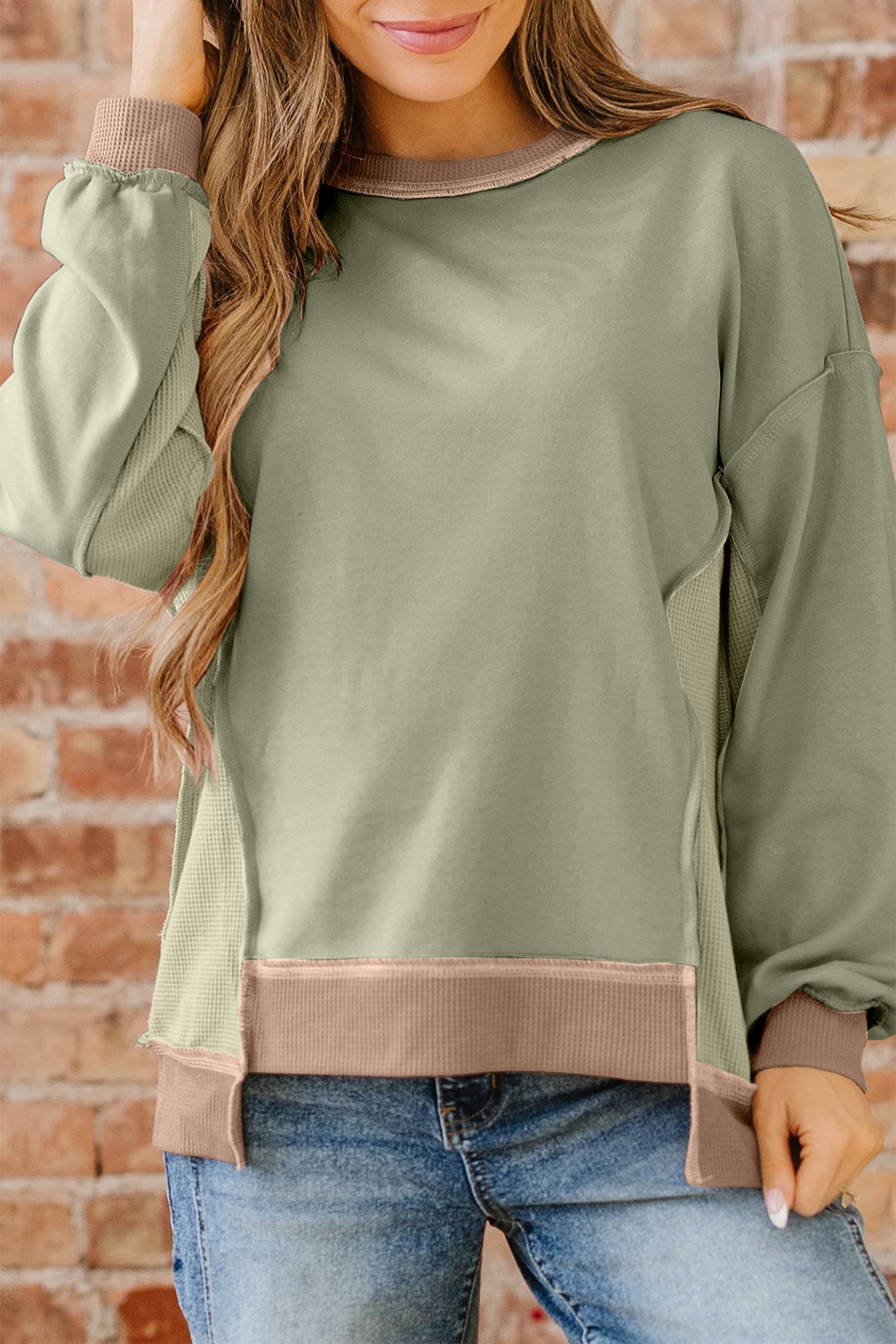 Maelynn Waffle Patchwork Oversize Sweatshirt