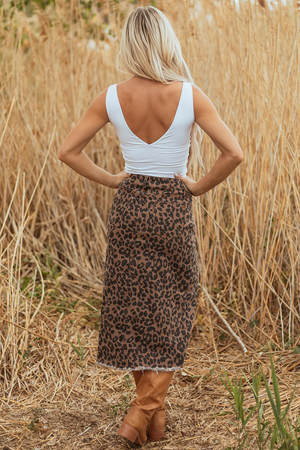Jadecara Frayed Midi Skirt