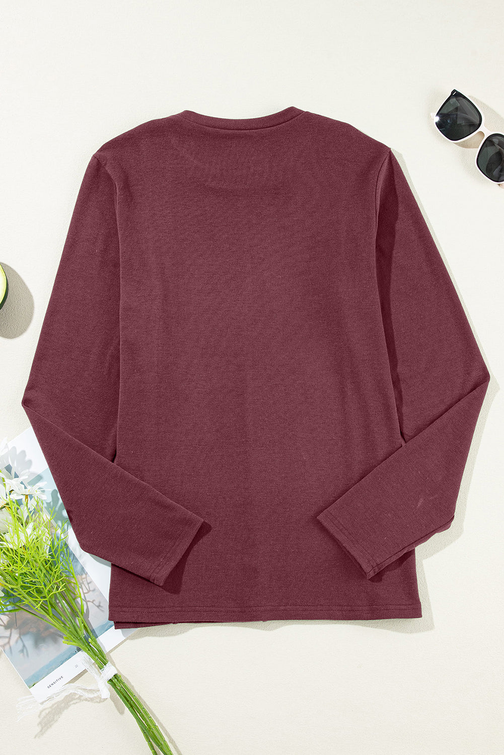 Judith Solid Exposed Seam Long Sleeve Top