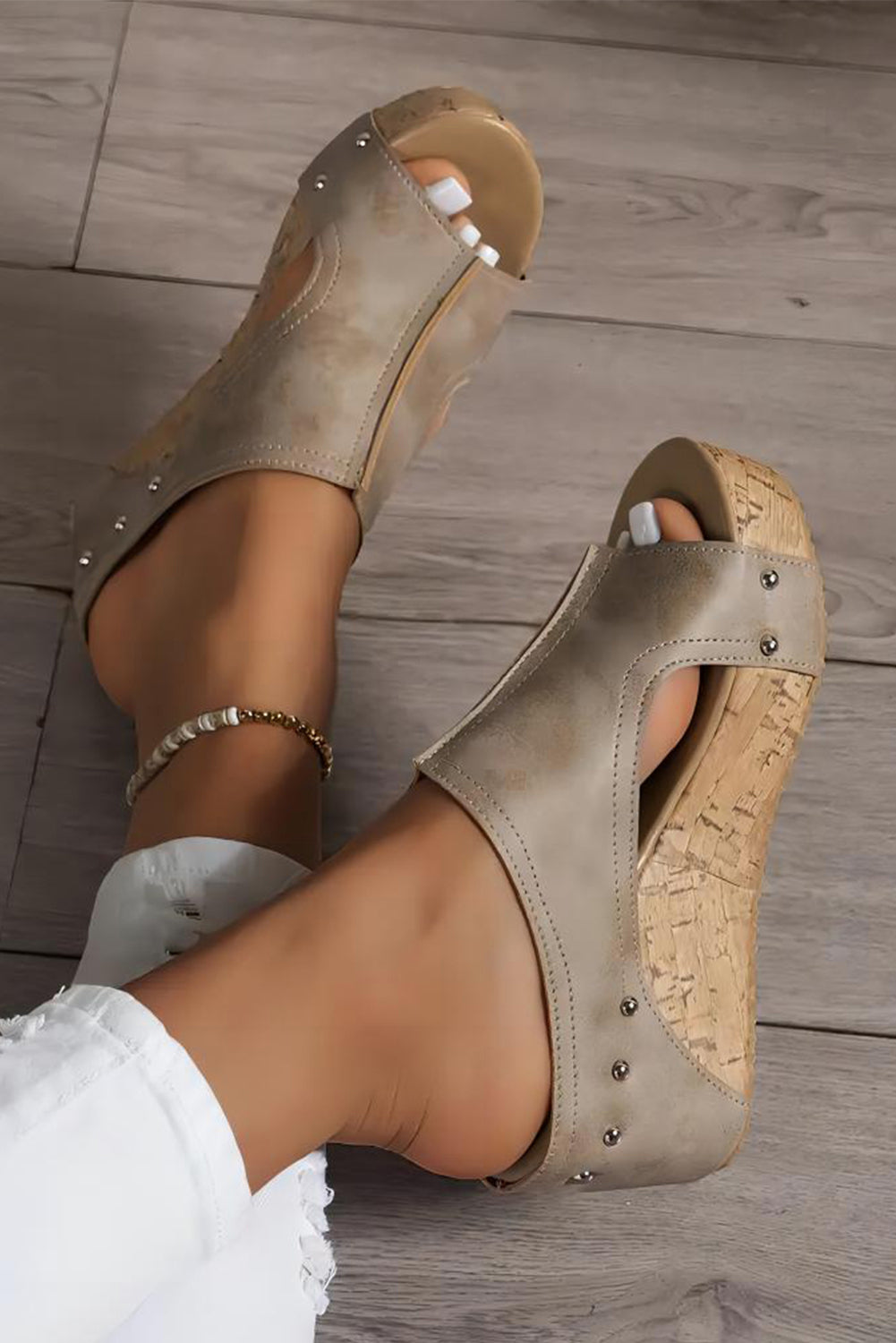 Gianna Pu Leather Wedge Slippers
