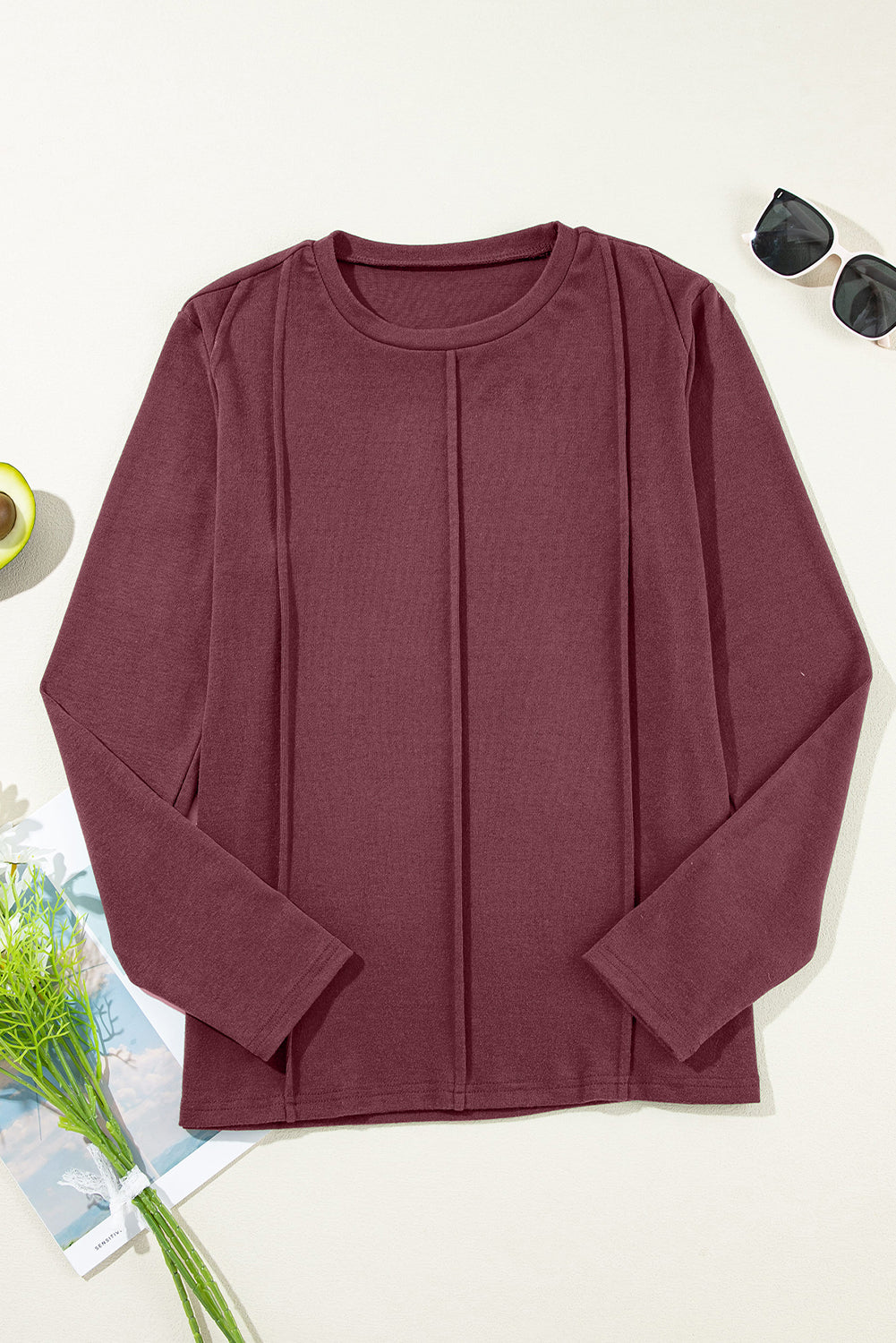 Judith Solid Exposed Seam Long Sleeve Top