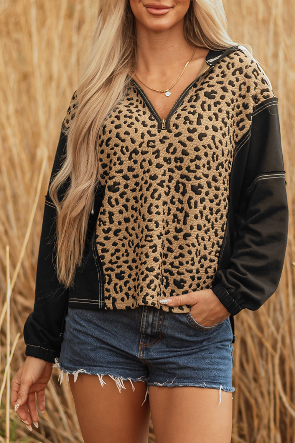 Monanaya Cuff Quarter Zip Hoodie