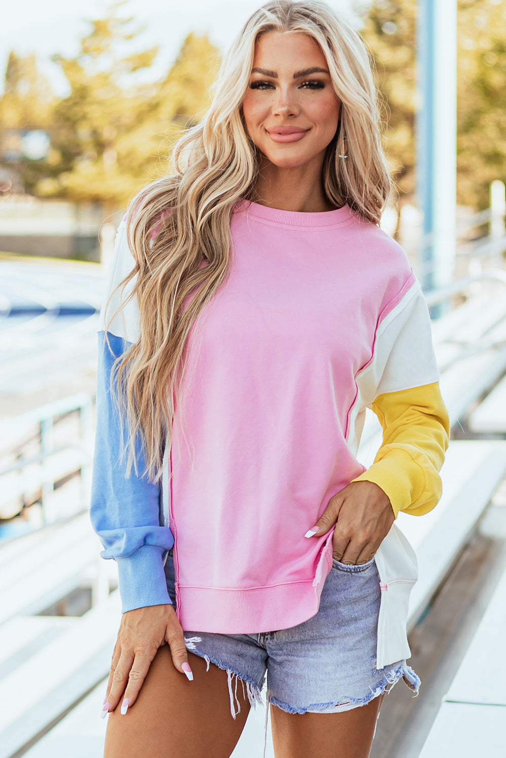 Harper Side Slits Crewneck Sweatshirt