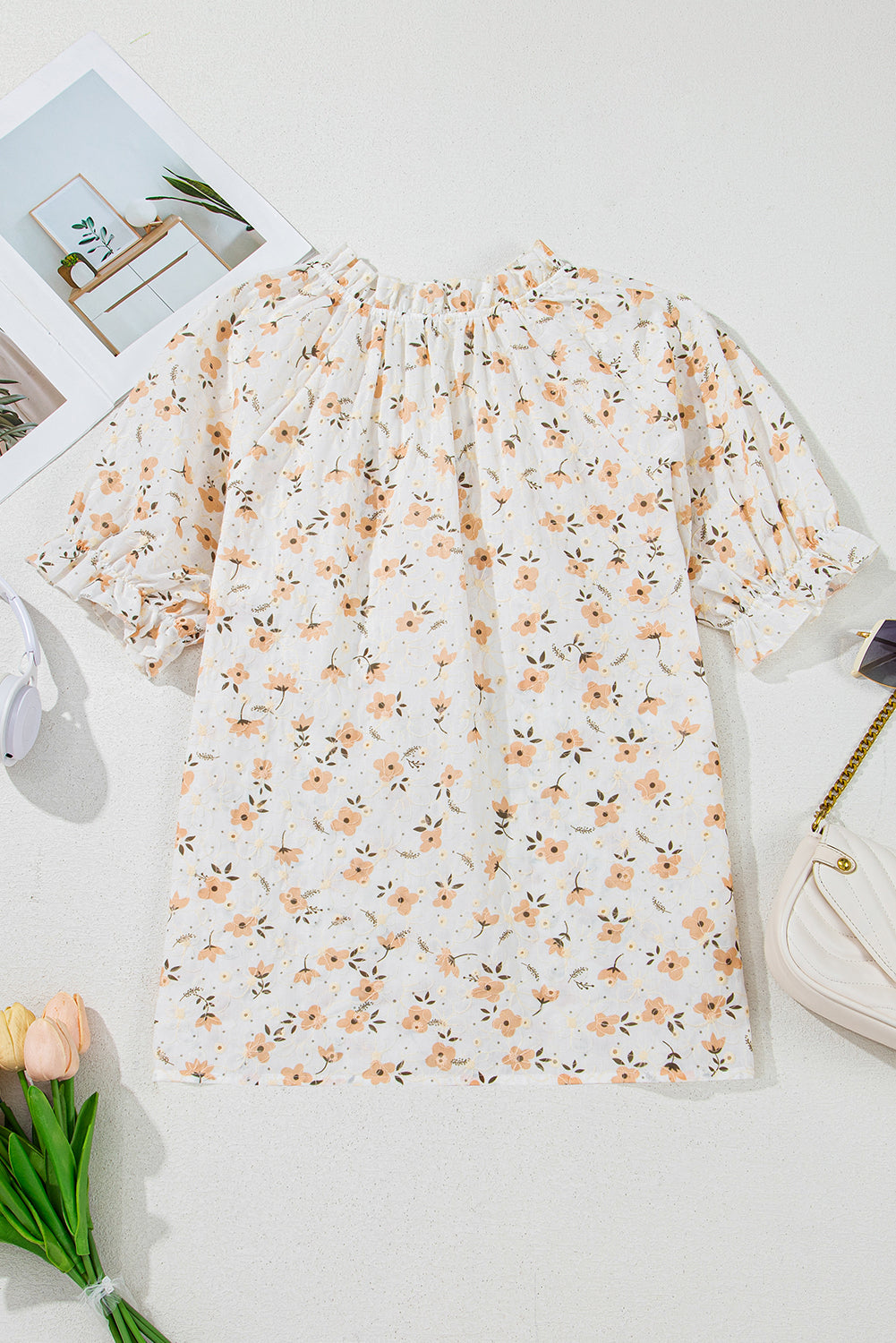 Jaylani Floral Eyelet Puff Sleeve Blouse