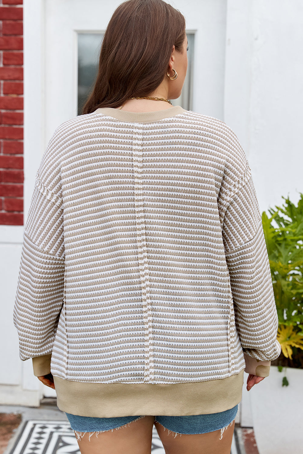 Vanessa Knit Ribbed Trim Long Sleeve PLUS Top