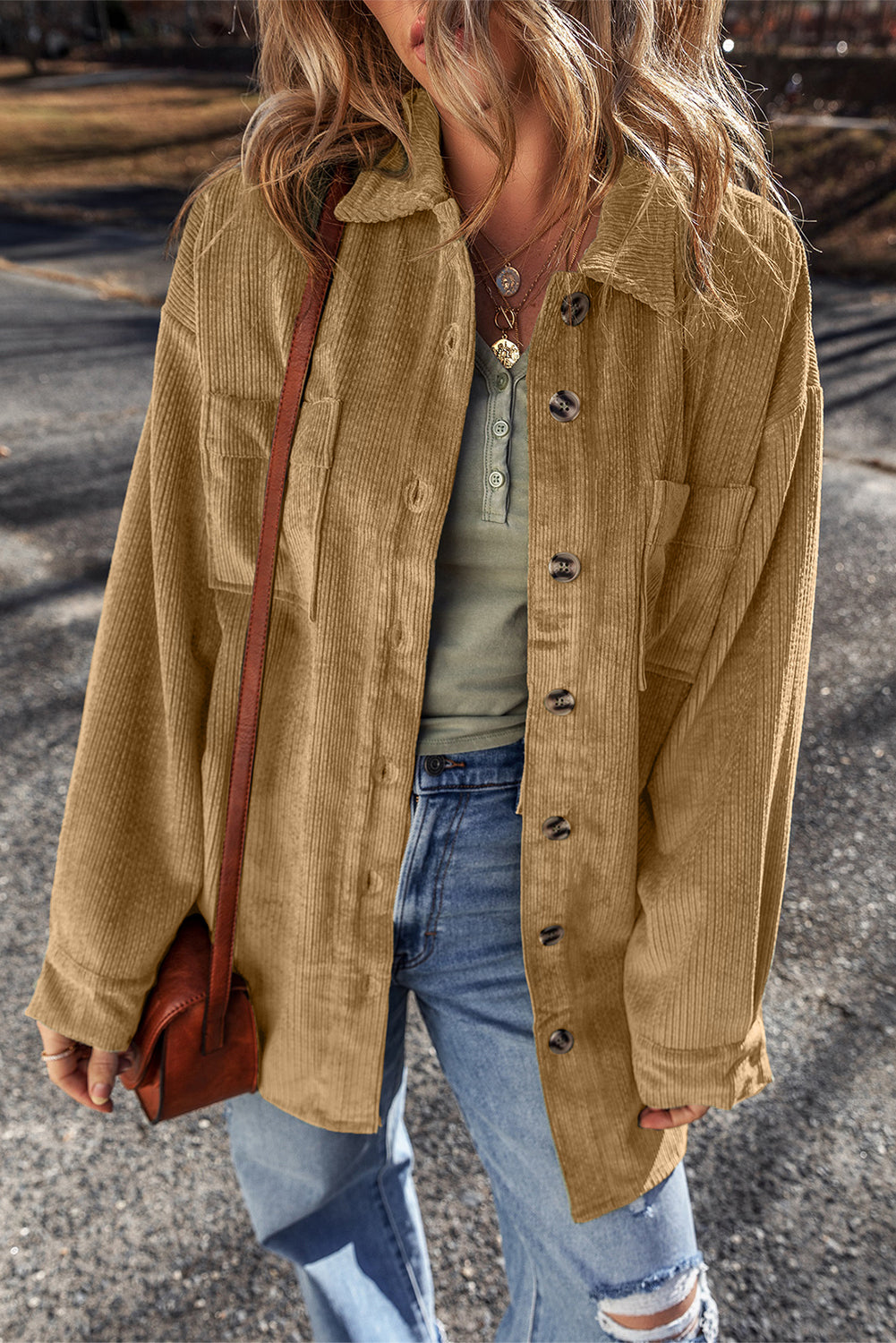 Giuliana Patched Up Corduroy Shacket