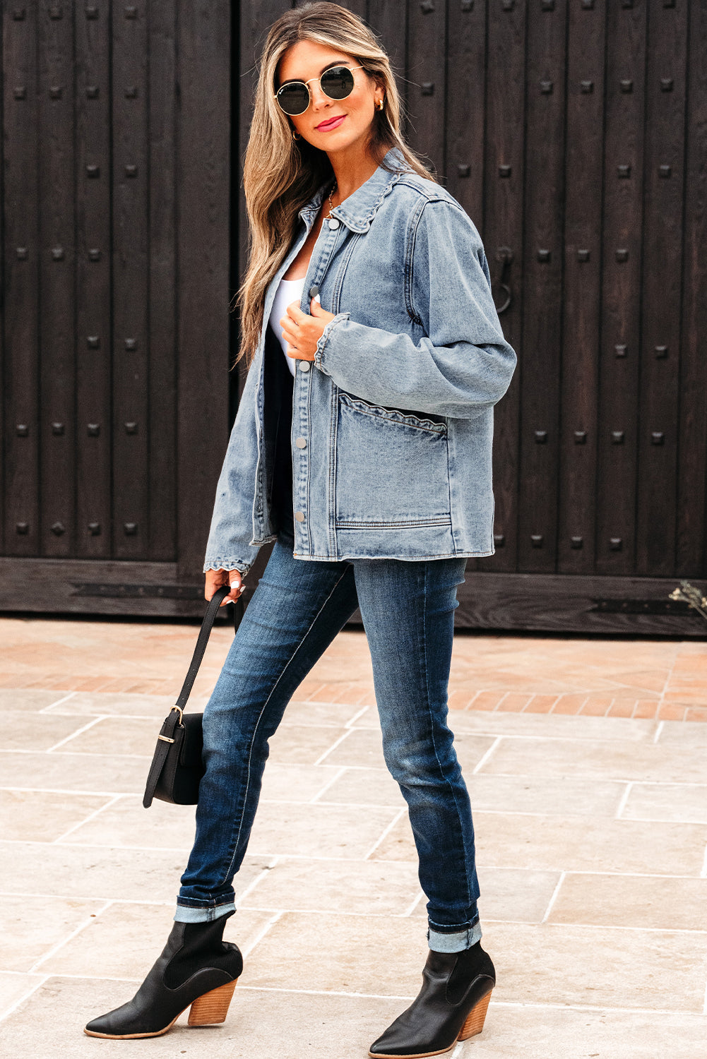 Brooklyn Scallop Trim Button Up Denim Jacket