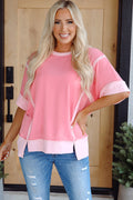 Katie Raw Seam High Low Side Split Top