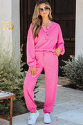 Vera Raw Edge Half Buttons Pullover and Jogger Pants Set