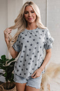 Joelle Star Ruffled Sleeve Crew Neck Top