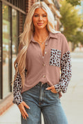 Journee Leopard Ribbed Casual Shacket