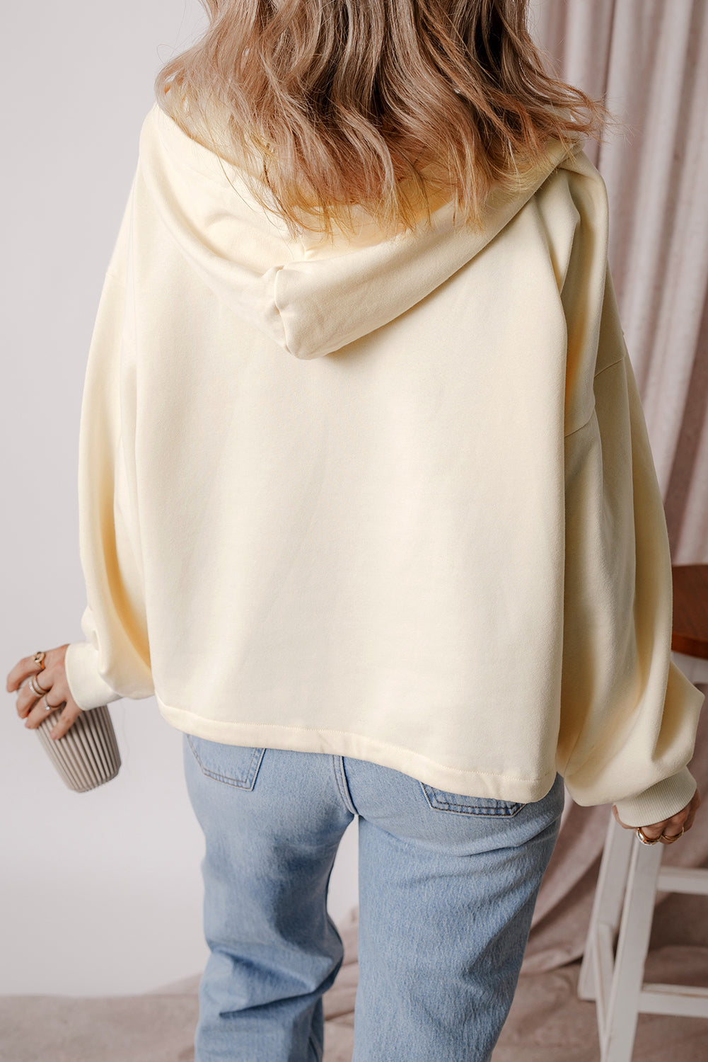 Kate Fleece Lined Half Zipper Kangaroo Pockets Loose Hoodie