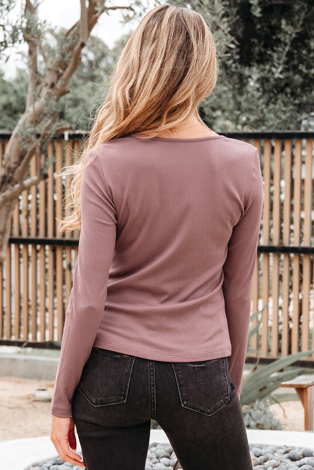 Cora Square Neck Ribbed Fit Long Sleeve Top