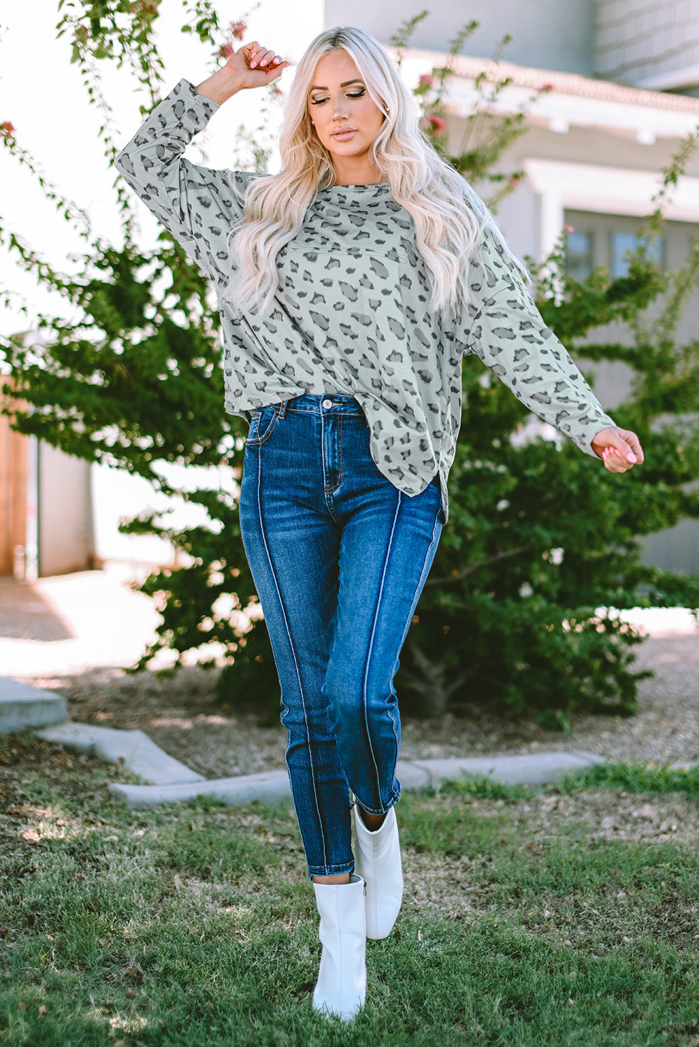 Evelyn Print Stitching Loose Long Sleeve Top