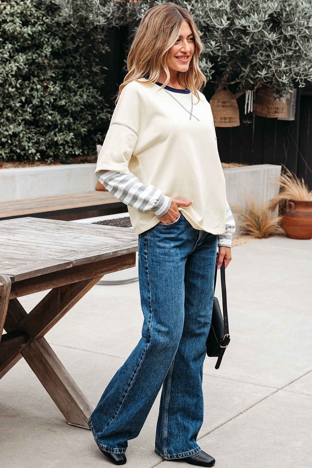Ashley Striped Long Sleeve Two-in-one Top