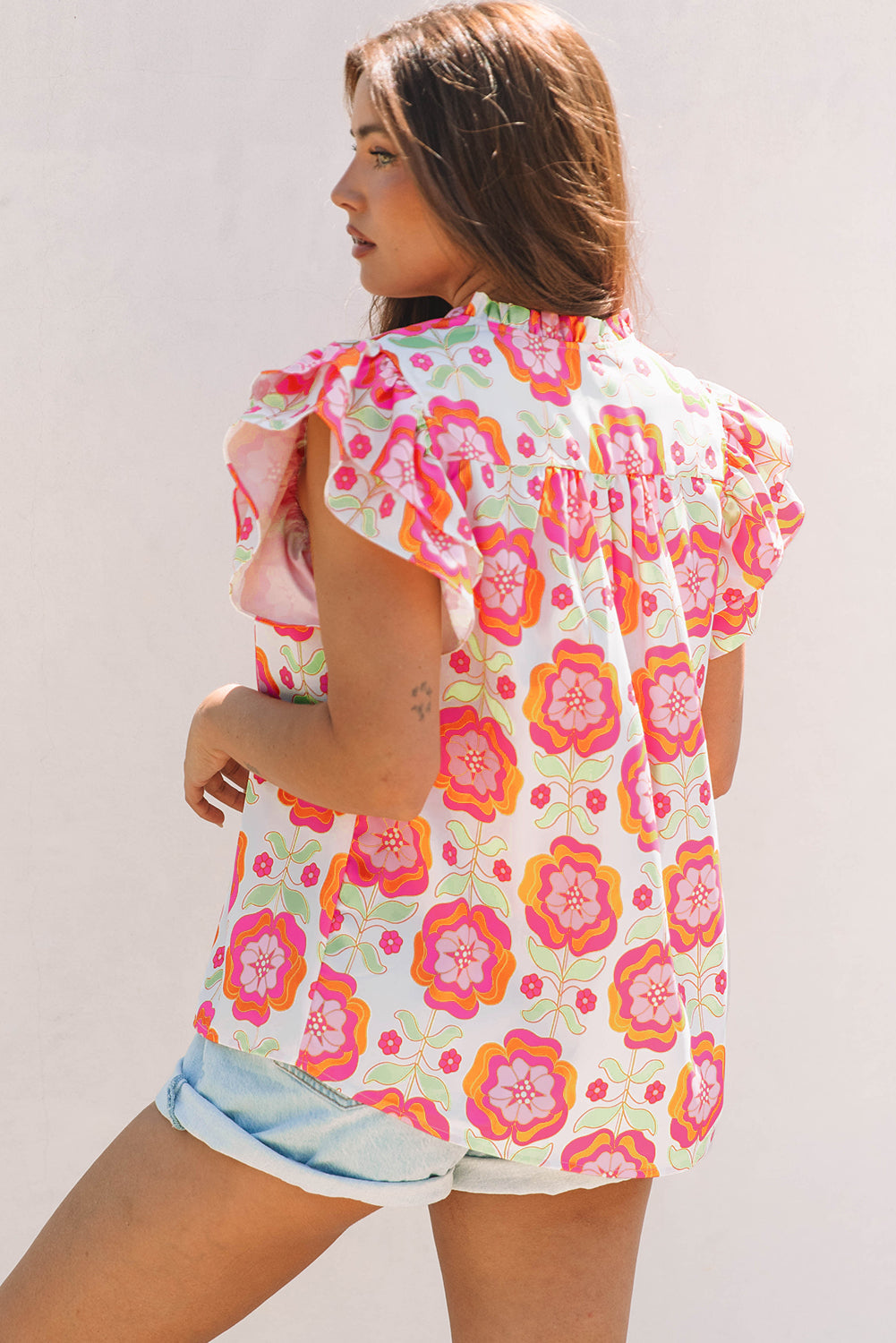 Mikaela Ric-rac Trim Split Neck Loose Blouse