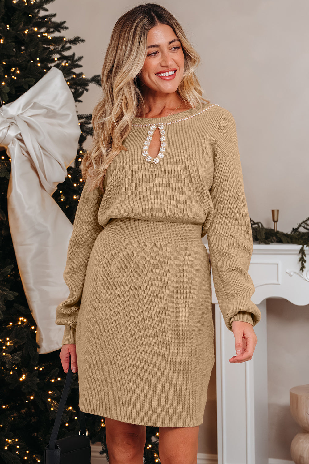 Zariah Embellished Keyhole Ribbed Sweater