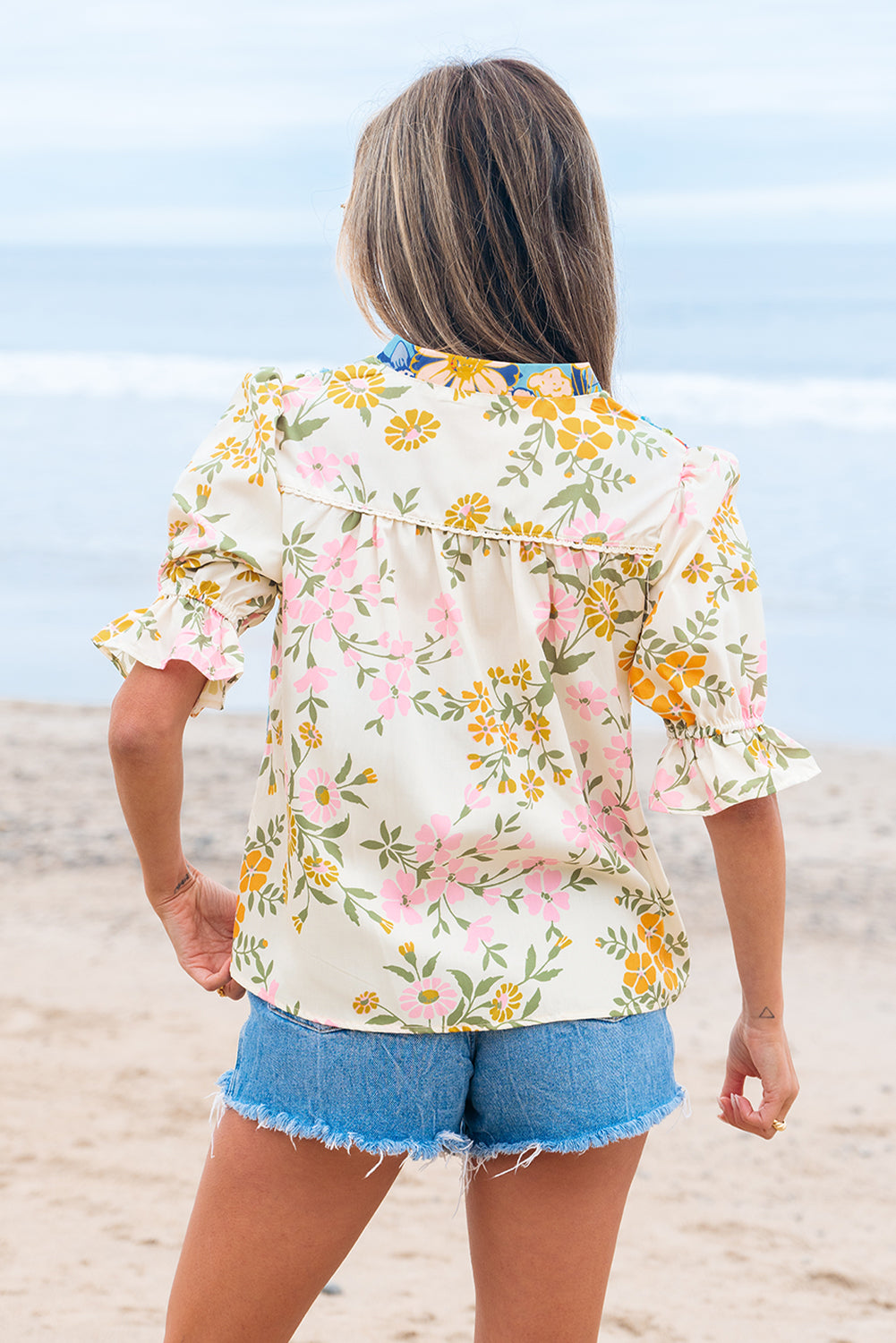 Gwen Crochet V Neck Boho Floral Blouse