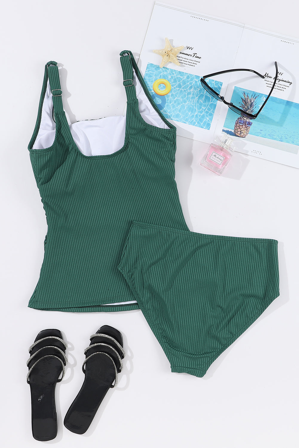Amiri Ruched U Neck Ribbed Tankini