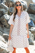 Jaycee Floral Neck Tie Ruffled Dress