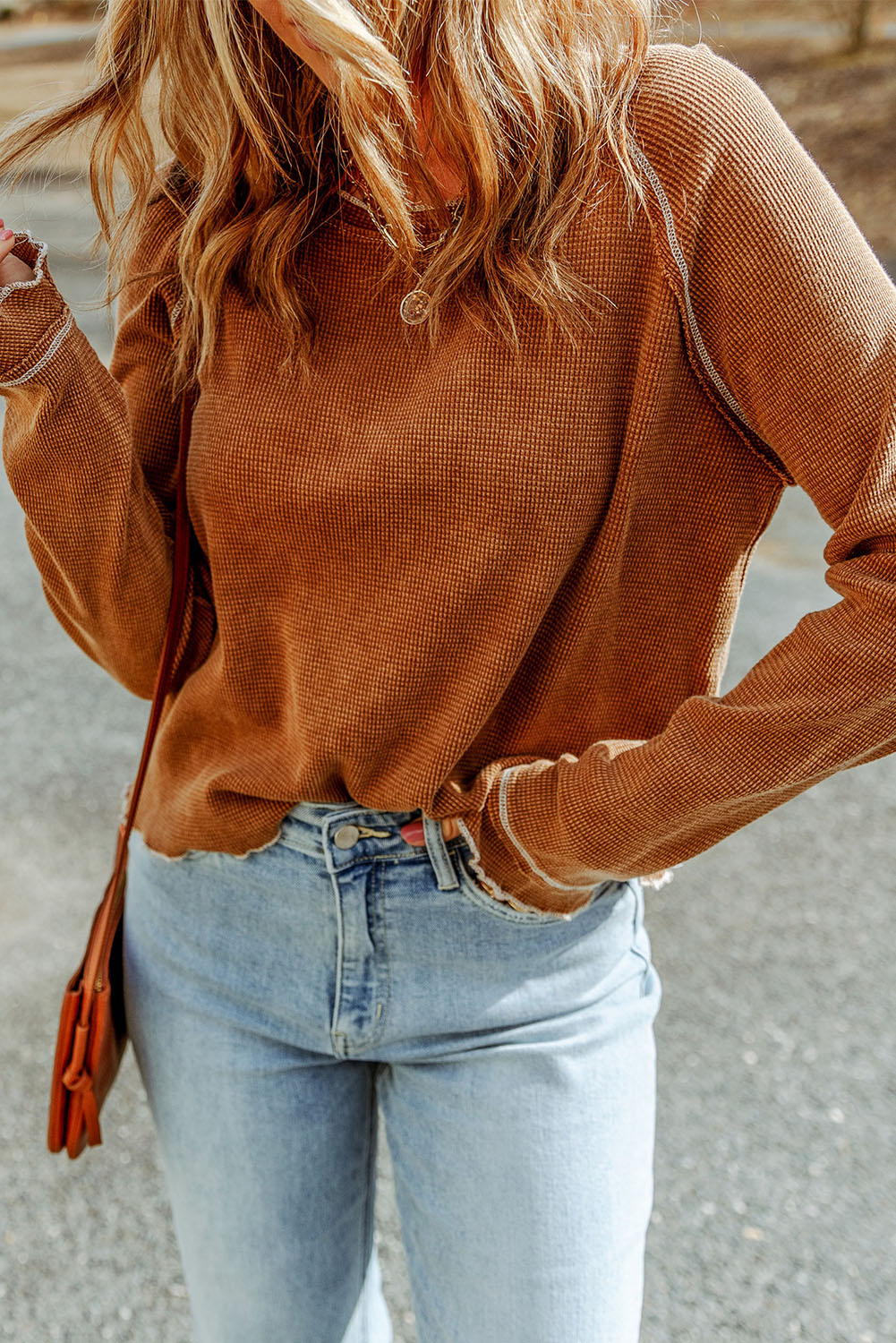 Cataleya Textured Round Neck Long Sleeve Top