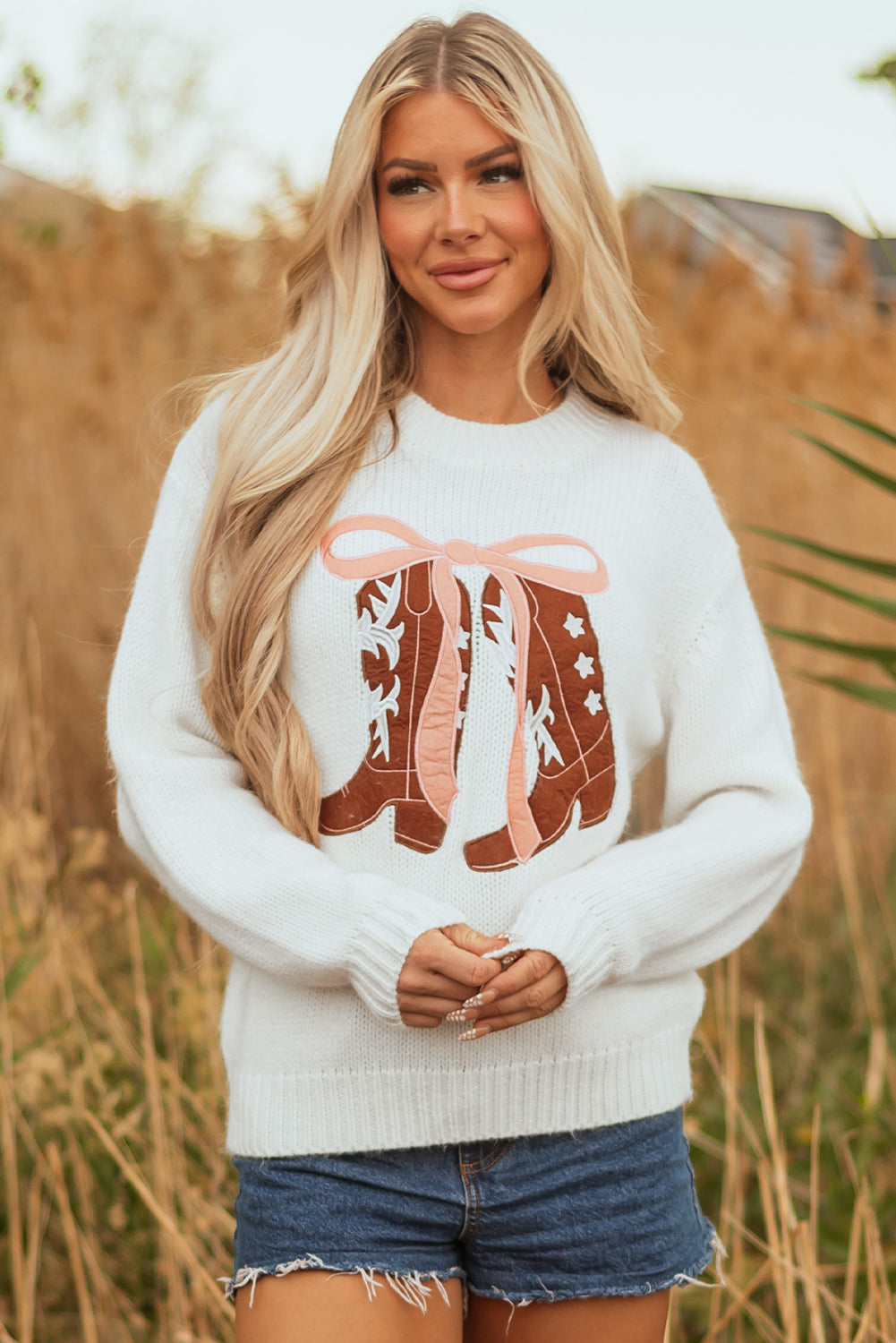 Amanda Embroidered Bow Boots Sweater