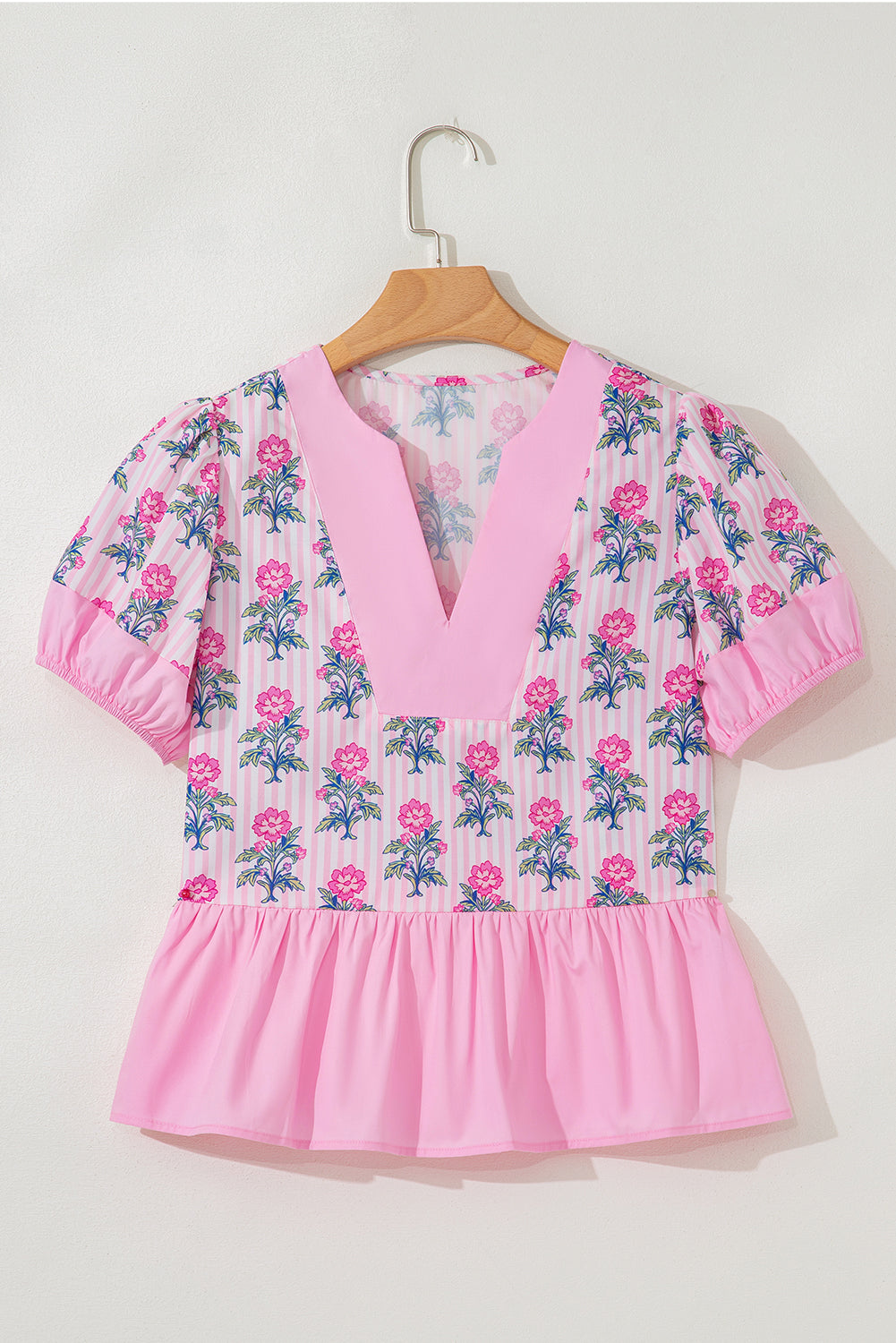 Theodora Patchwork Ruffle Hem Blouse