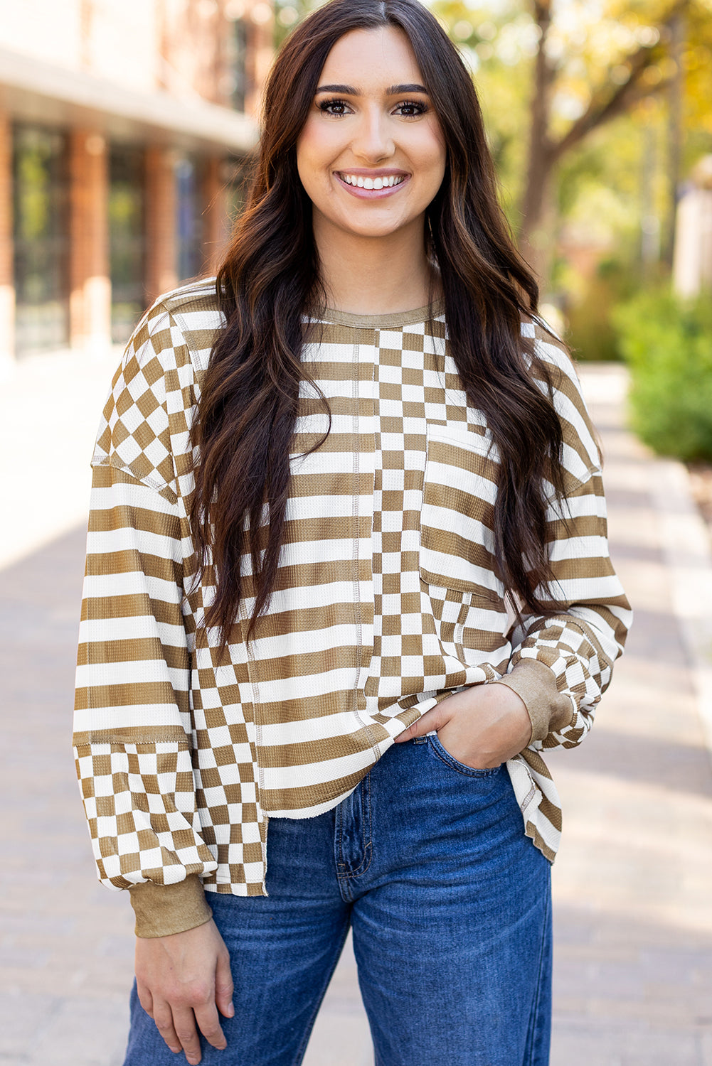 Fatima Patchwork Lantern Sleeve Blouse