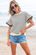 Naya Scallop Lace Trim Ruffle Short Sleeves Top
