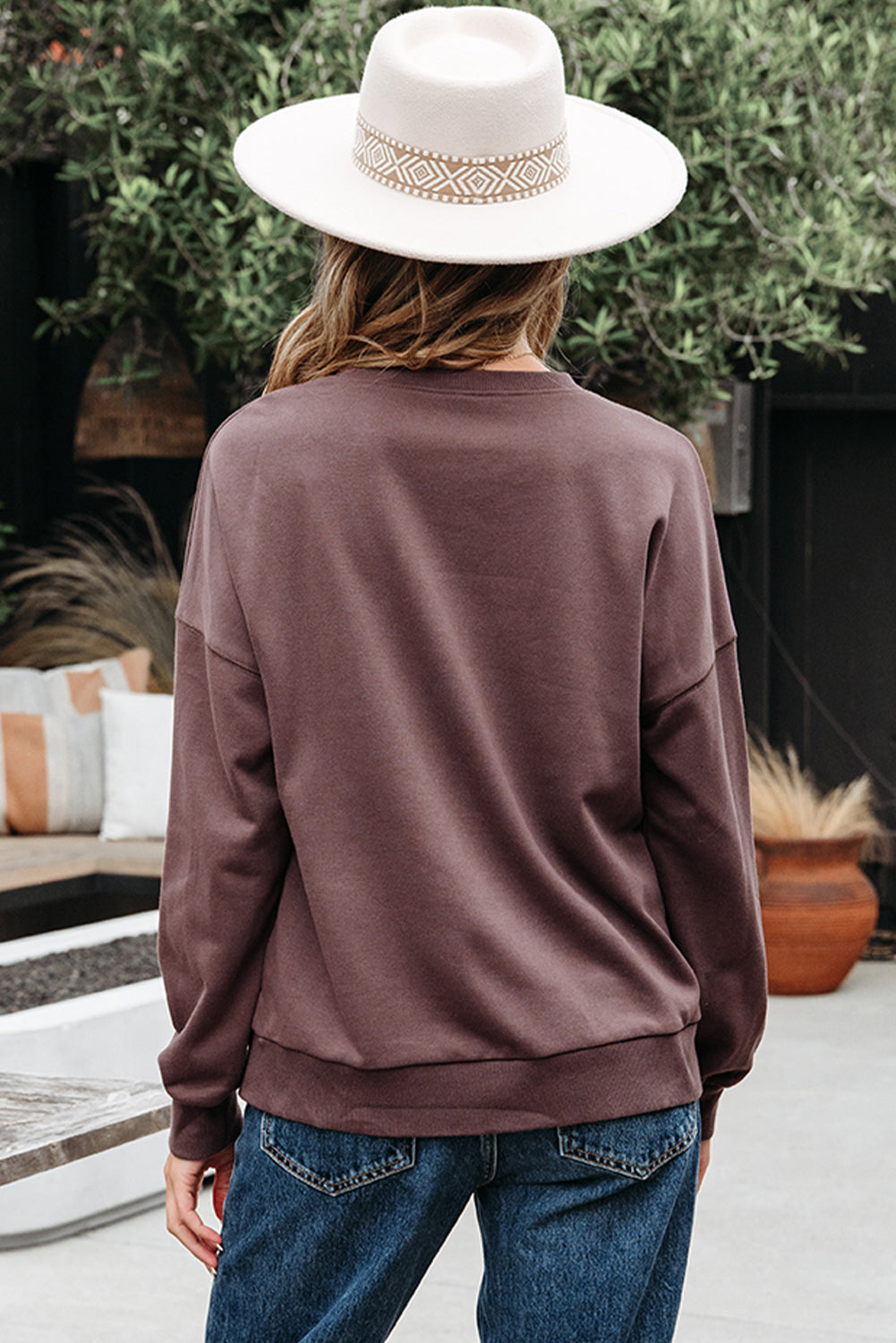 Callie Terry Bow Pattern Drop Shoulder Sweatshirt