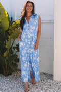 Stella Floral Half Button Wide Leg Jumpsuit