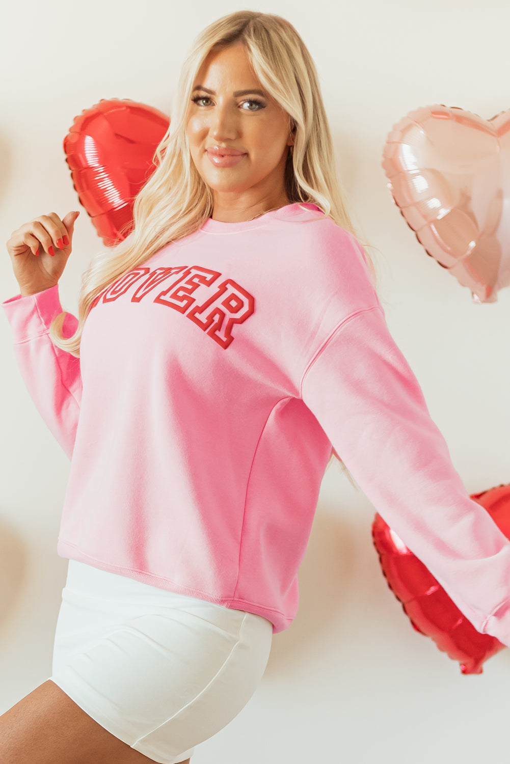 Raya LOVER Puff Print Drop Shoulder Pullover Sweatshirt