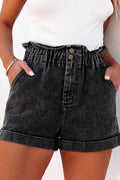 Melany Vintage Washed Frilled High Waist Denim Shorts