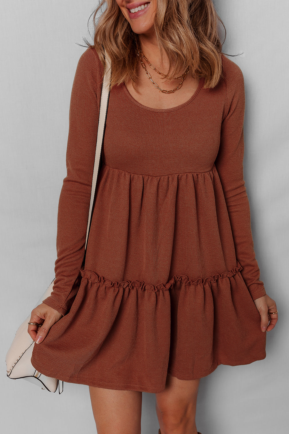 Everleigh Ribbed Frilled Trim High Waist Dress