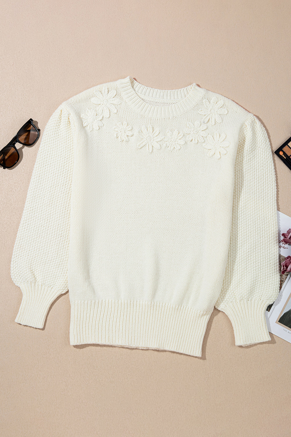 Rheakara Textured Puff Sleeve Sweater