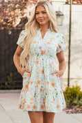 Katharine Floral Shirred High Waist Puff Sleeve Mini Dress