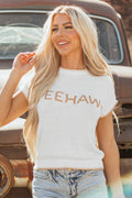 YEEHAW Stitch Edge Crew Neck Sweater Top