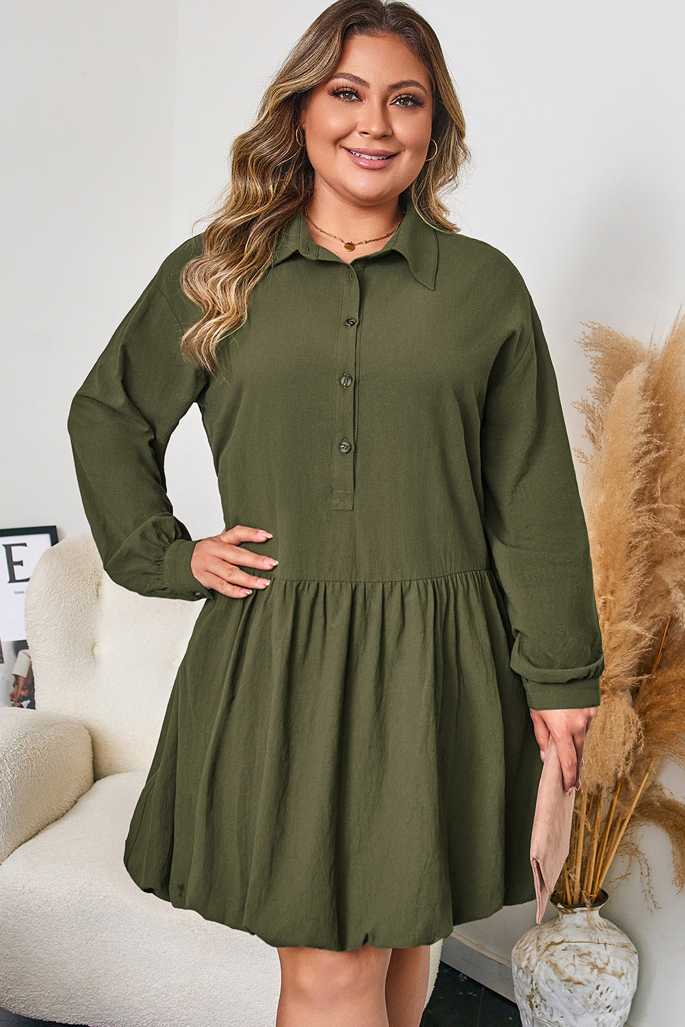 Catherine Ruffle Hem Mini PLUS Dress