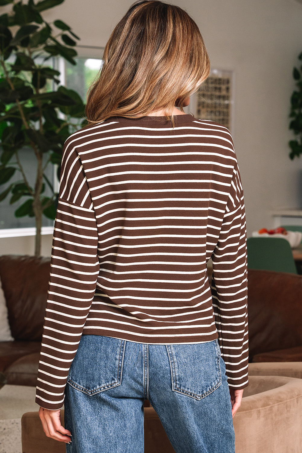 Ember Stripe Ribbed Cropped Crew Neck Top