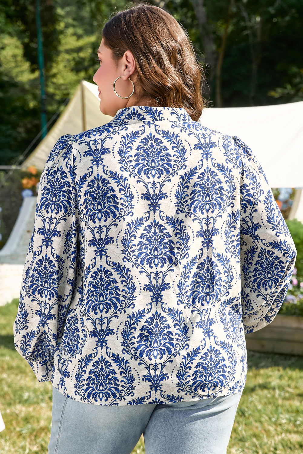 Alora Pattern Print Notch PLUS Shirt