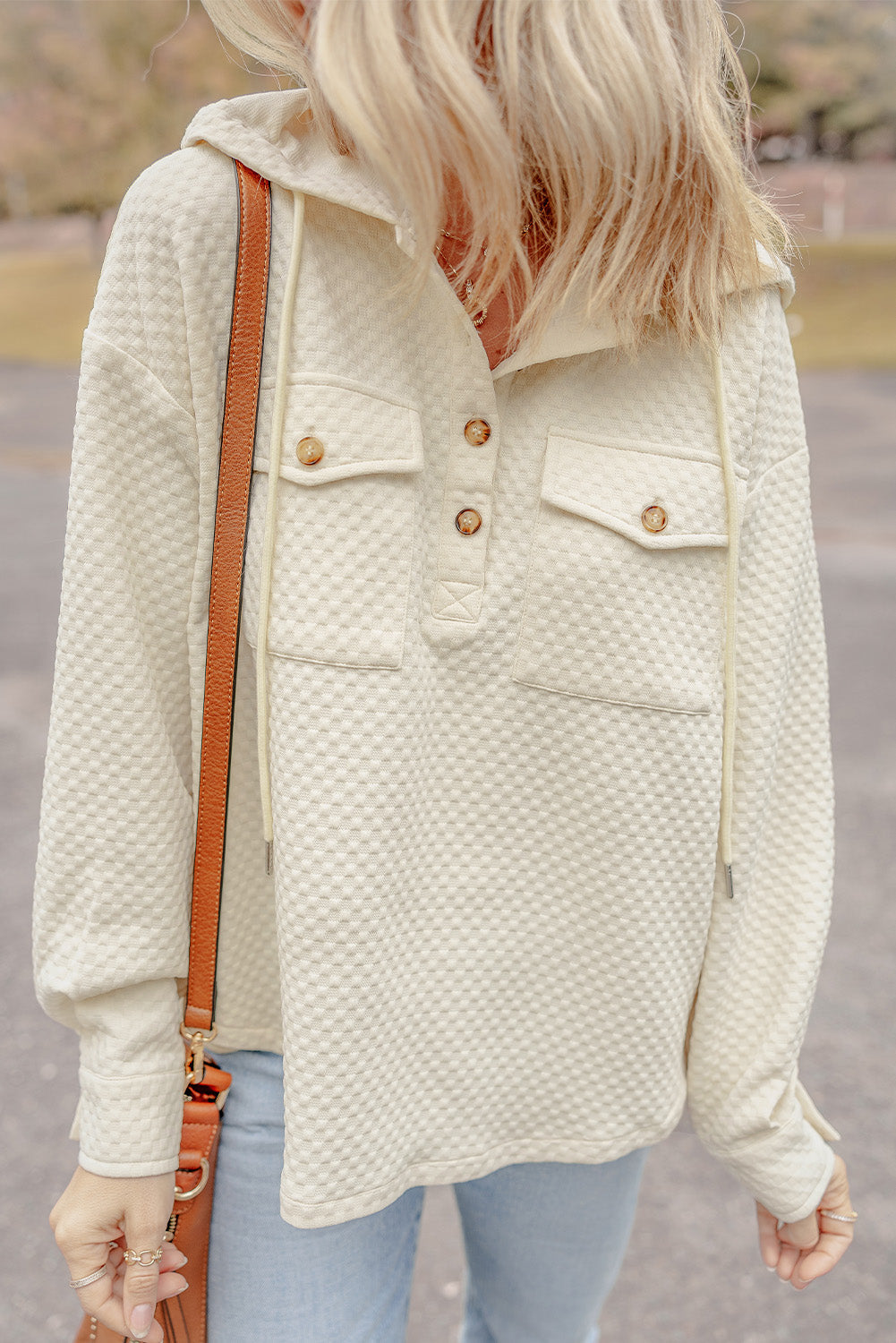Julie Textured Neckline Side Hoodie