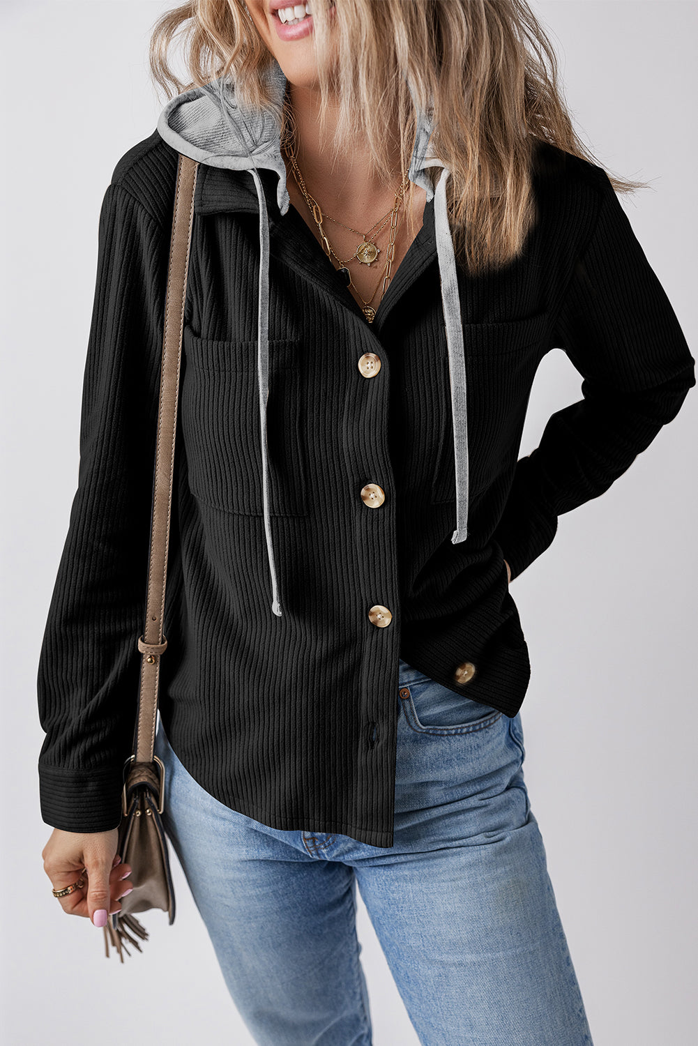 Isabella Hooded Drawstring Corduroy Shacket