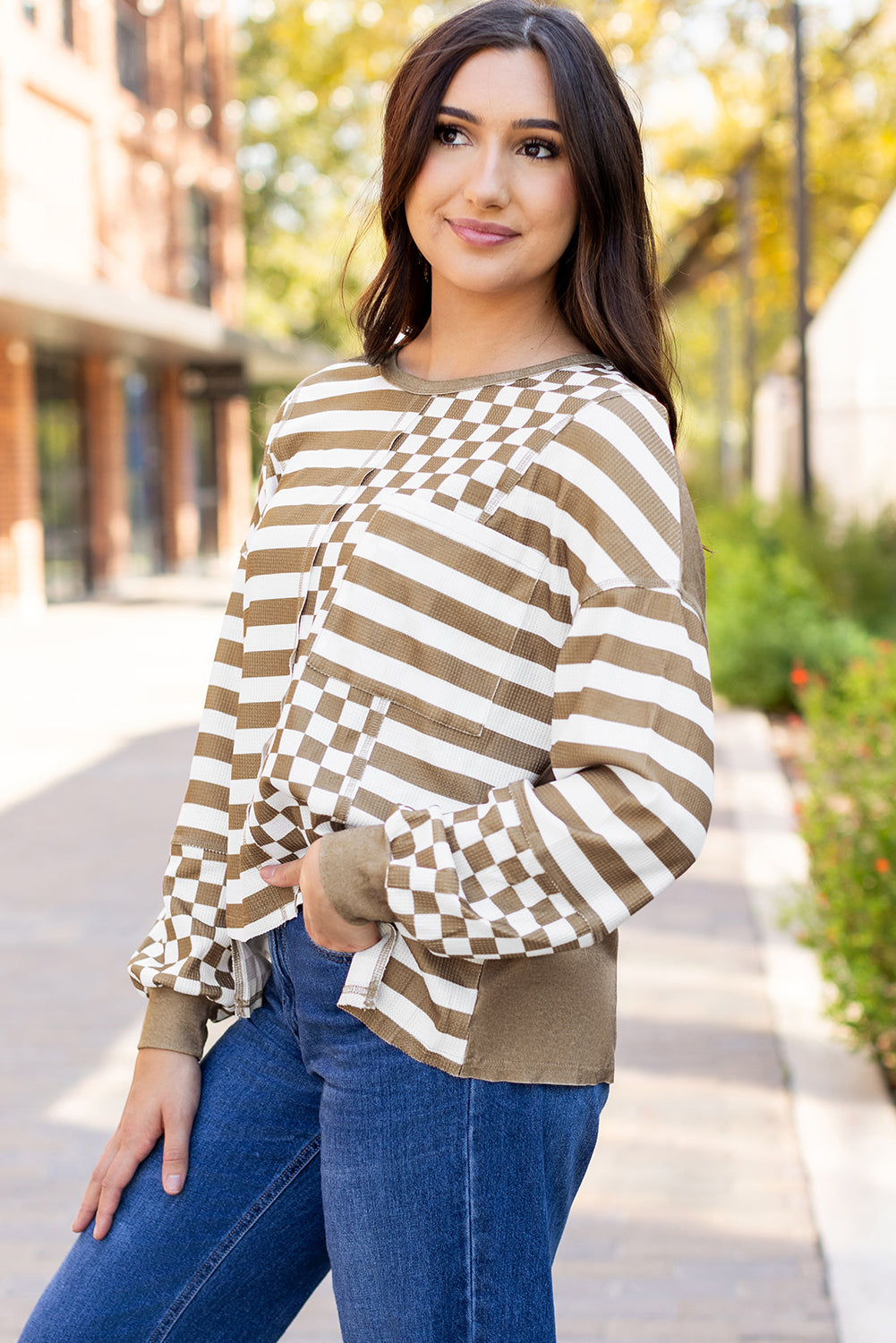 Fatima Patchwork Lantern Sleeve Blouse